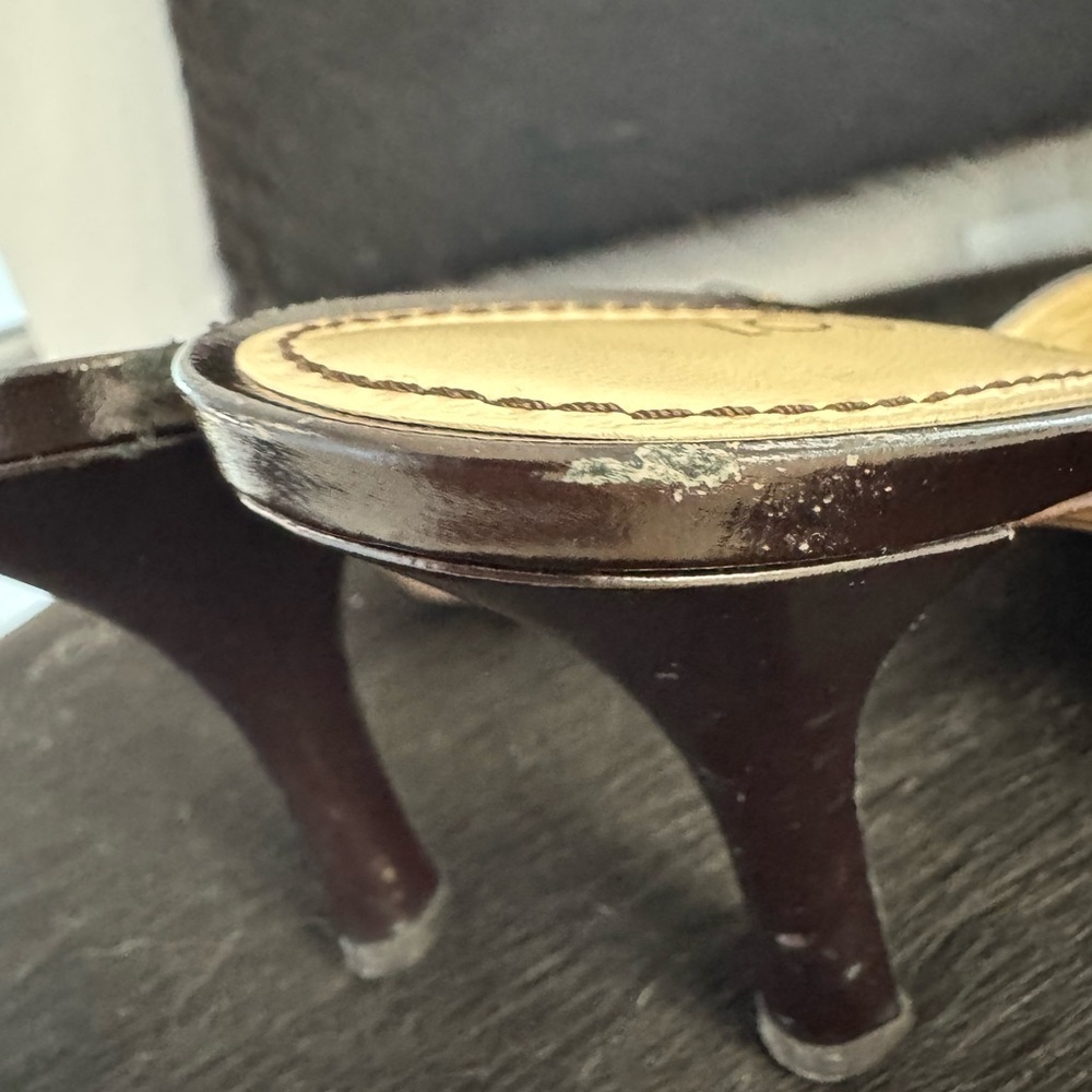 Louis Vuitton Vintage cream black mid heel mules sandals slides EU 38 - Picture 9 of 10